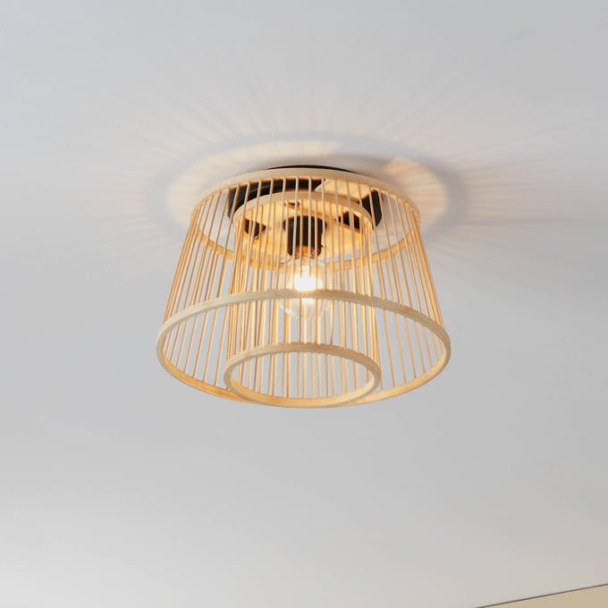 EGLO Hykeham Plafondlamp - E27 - Ø 38 cm - Staal|Bamboe - Zwart|Bruin