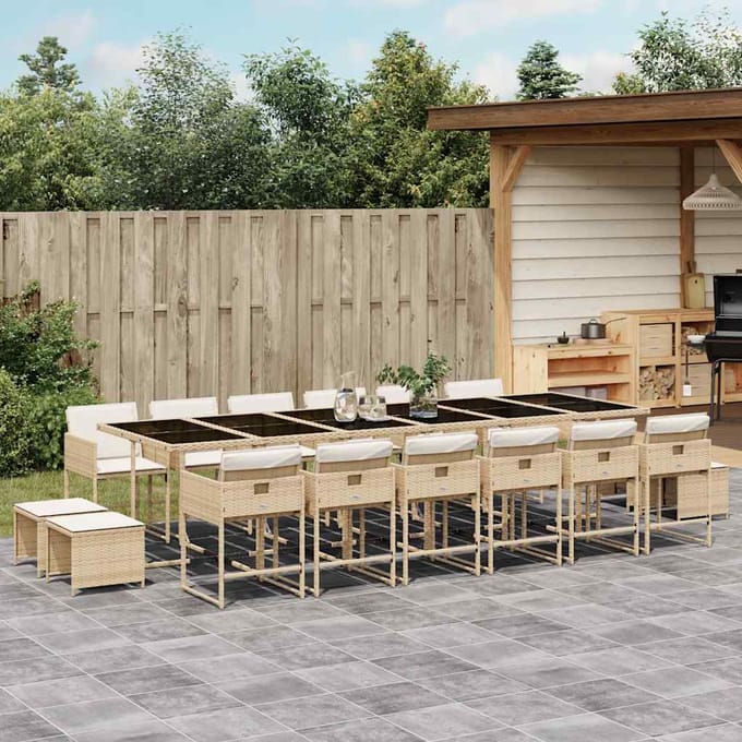 vidaXL - 17-delige - Tuinset - met - kussens - poly - rattan - beige