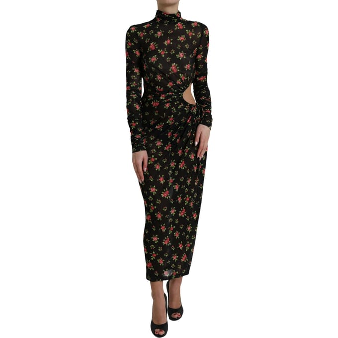 Bloemenprint Mesh Midi Jurk Met Uitsnijding