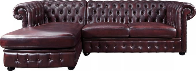 Vente-unique Hoekbank van 100% buffelleer Chesterfield BRENTON - Kersenrood - Hoek links