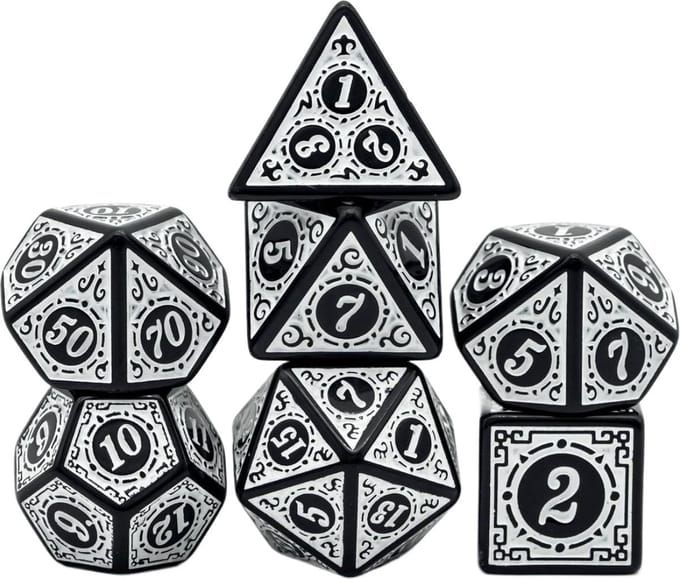 Dobbelstenen Set 7-delig – Wit Zwart D20 D12 D10 D8 D6 D4 – Voor RPG & Tafelspellen