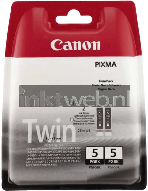 Canon PGI-5BK2 Inktcartridge 2x Zwart - Multipack