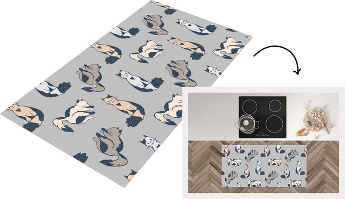 Keukenloper - Loper keuken - Patroon - Kat - Hart - 120x60 cm - Keukenloper vinyl