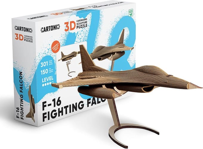 CARTONIC- F-16- 3D puzzel- Speelgoed - DIY- Creatief - Karton - Voor kinderen en volwassenen