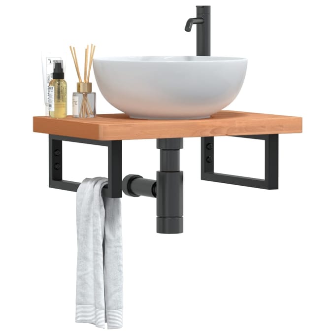 vidaXL - Badkamer - wandschap - staal - en - massief - beukenhout
