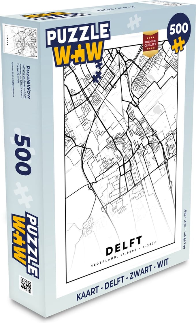 Puzzel Kaart - Delft - Zwart - Wit - Legpuzzel - Puzzel 500 stukjes