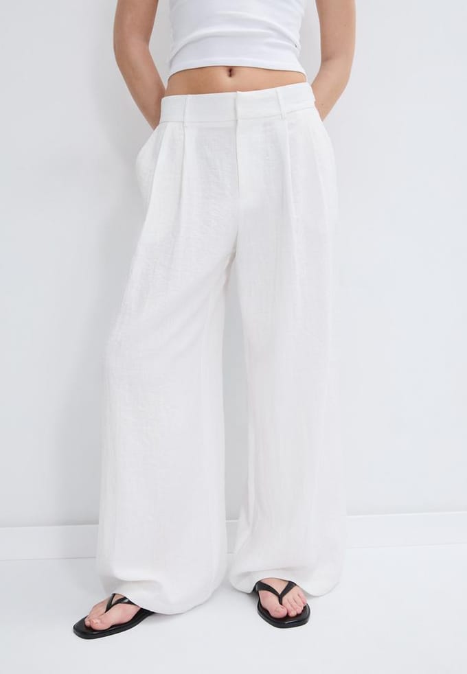 Stradivarius Rustieke super wide leg broek met verstelbare taille  Ecru 38