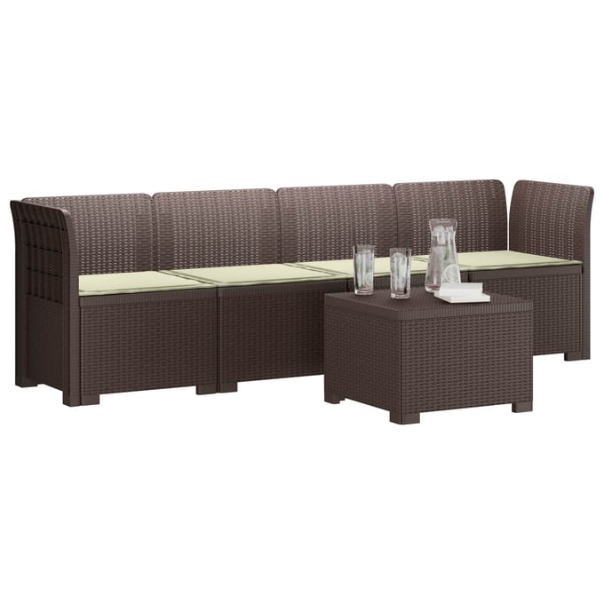 vidaXL - 4-Zits - Tuin - Sofa - met - Kussens - Rieten - Look - PP - Bruin