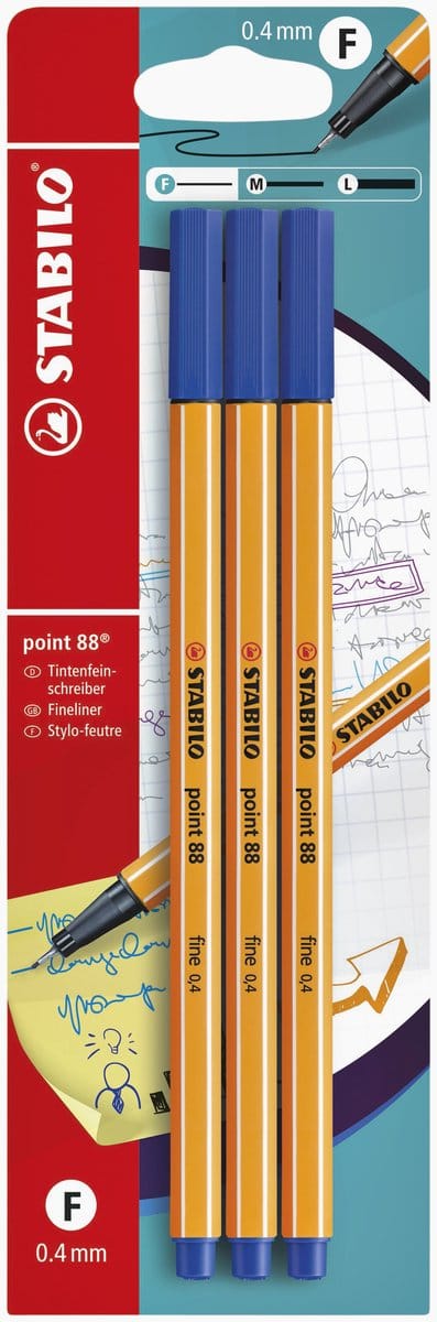 Fineliner stabilo point 88/41 f blauw 3st | 10 stuks