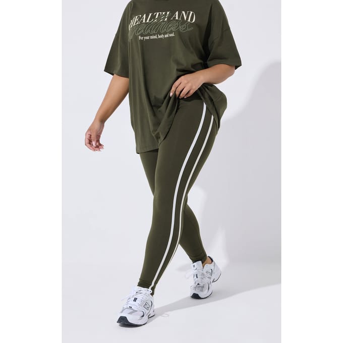 Yours Active Kakigroene Legging Met Zijstreep Size 42