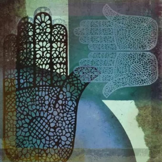 Safaary - Oosterse Schilderij Mehndi Hands Malay Blauw
