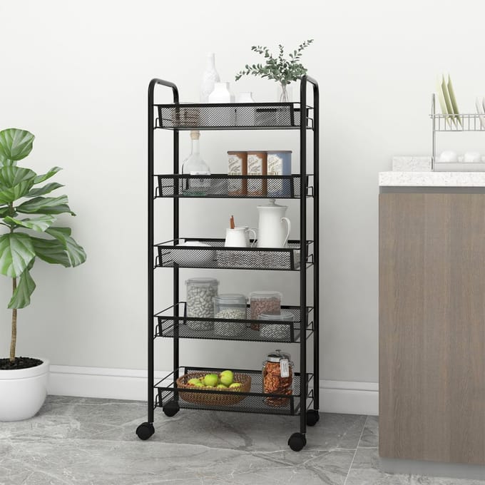 vidaXL - Keukentrolley - 5-laags - 46x26x105 - cm - ijzer - zwart