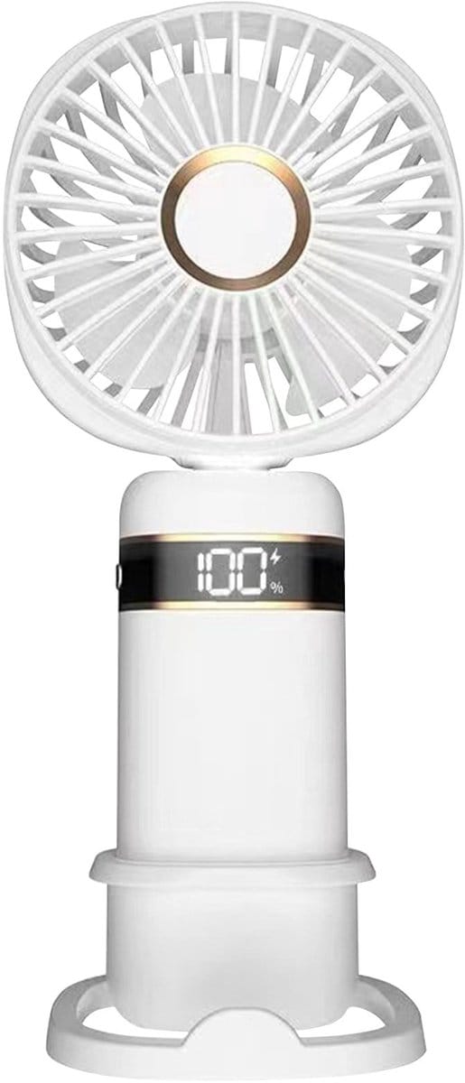 Handventilator - Wit - opvouwbaar - draagbaar - elektrisch - koude kompressor - USB-oplaadbaar - bureauventilator met 5 windsnelheden - LED-digitaal display en telefoonhouder.