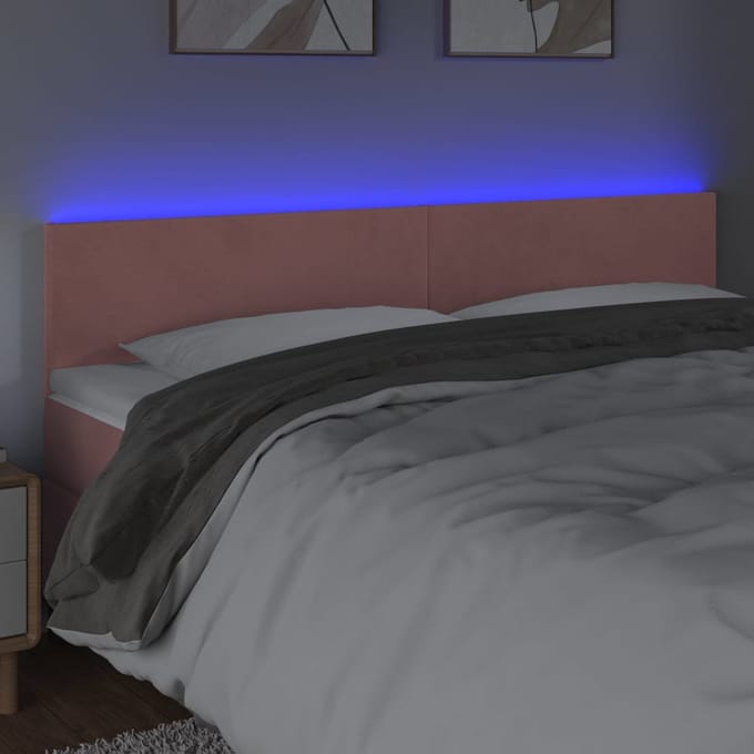 vidaXL - Hoofdbord - LED - 200x5x78/88 - cm - fluweel - roze