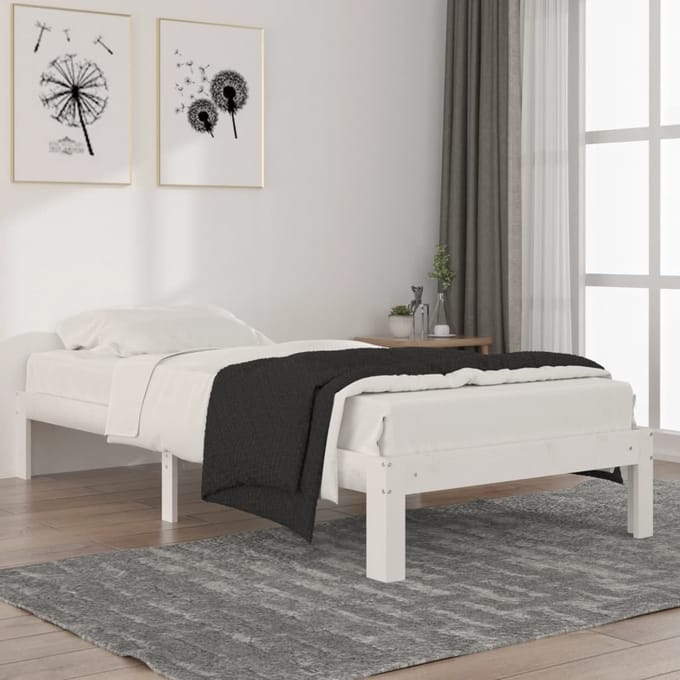 vidaXL - Bedframe - massief - grenenhout - wit - 90x200 - cm