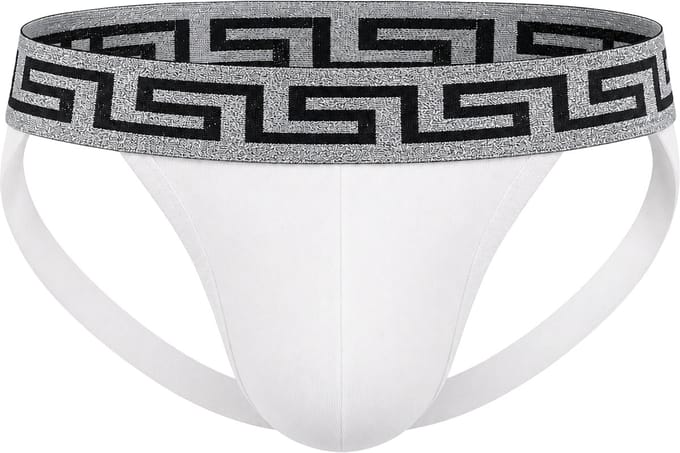 MODUS VIVENDI Bold Meander Jockstrap White/Silver - MAAT L - Heren Ondergoed - Jockstrap voor Man - Mannen Jock