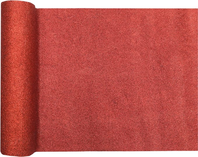 Santex Kerstdiner glitter tafelloper op rol - 2x - rood - 28 x 300 cm - polyester