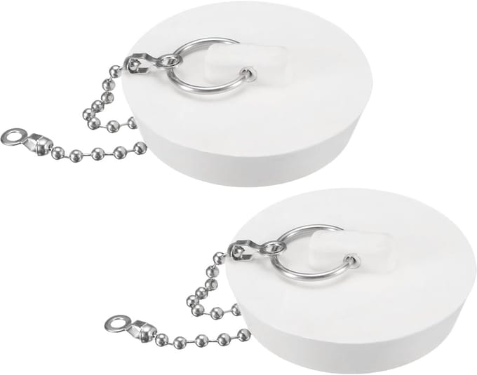 Badstoppers 2 stuks - Rubberen afvoerplug - Waterdicht afsluiten - Met trekring ketting - 5 cm diameter - Wit