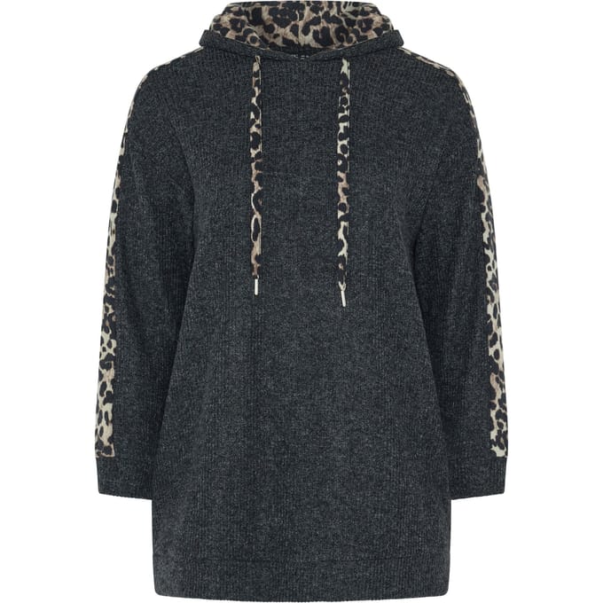 Yours Grijze Hoodie Met Luipaardprint Size 48