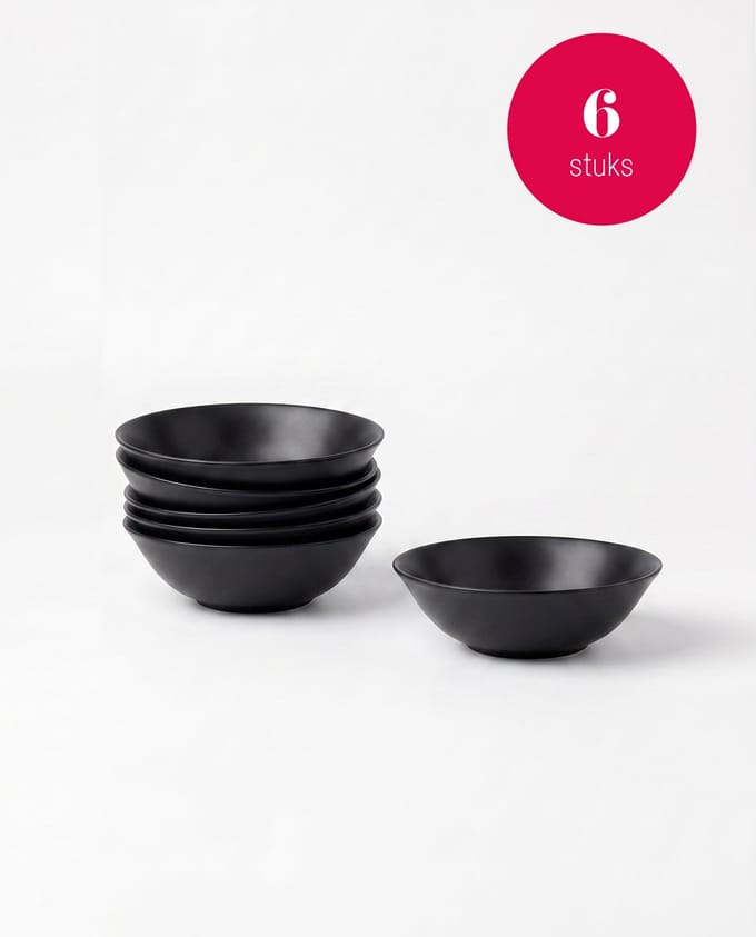 vtwonen - Kommen - Porselein - Mat Zwart - 15 cm - Set van 6