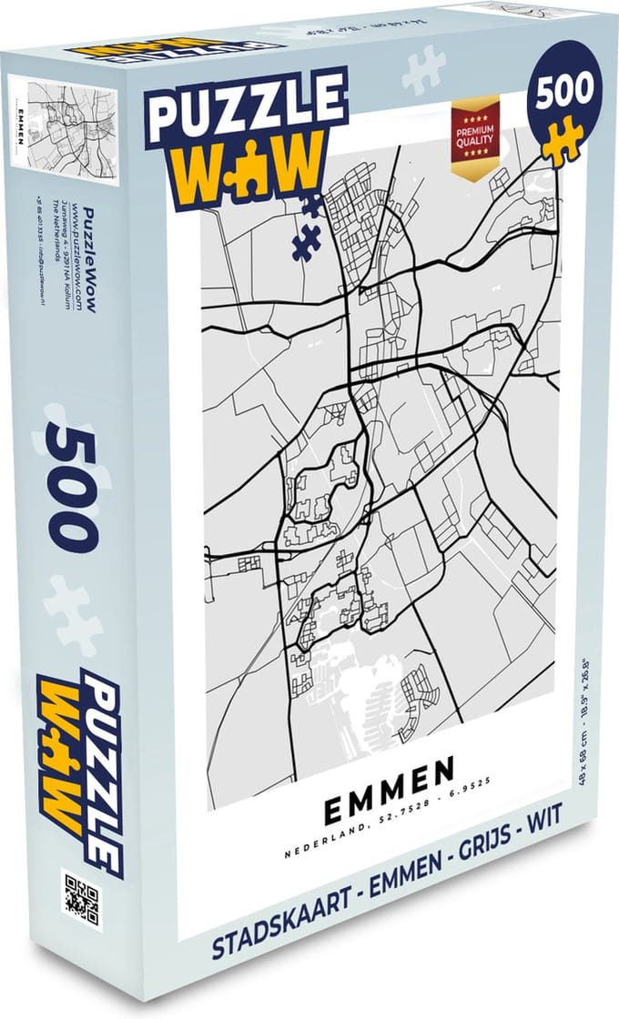 Puzzel Stadskaart - Emmen - Grijs - Wit - Legpuzzel - Puzzel 500 stukjes - Plattegrond
