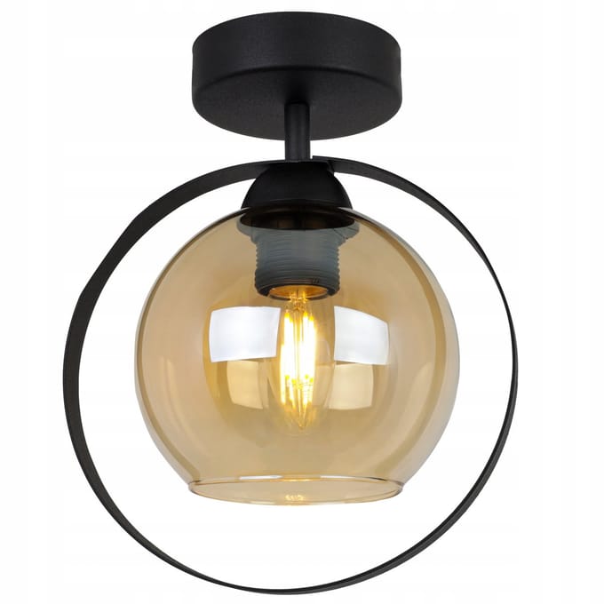 Light-Home Ring Haga – Plafondlamp – Honingkleurig Glas – Zwarte Constructie – Modern Design