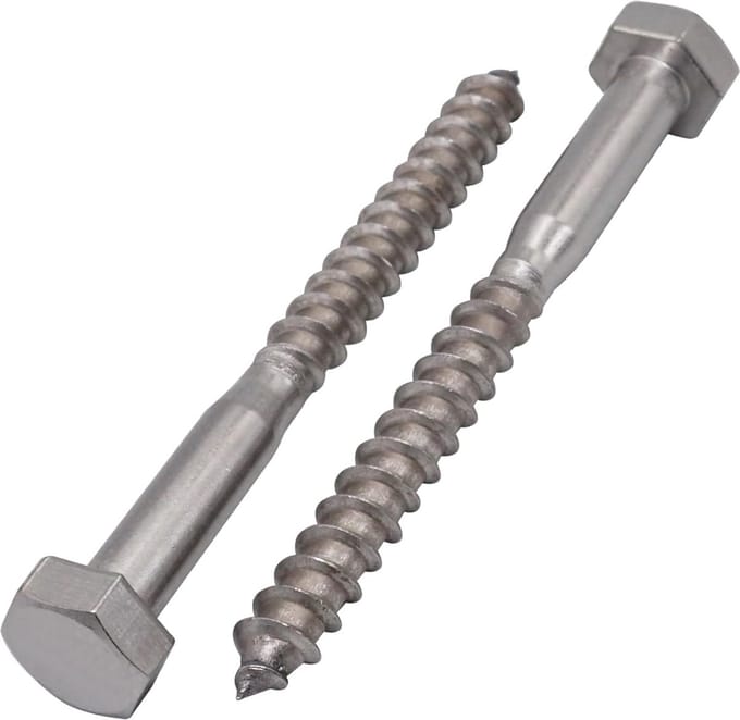 Roestvrijstalen houtschroeven met zeskantkop A2 M10 x 100 mm - Set van 4