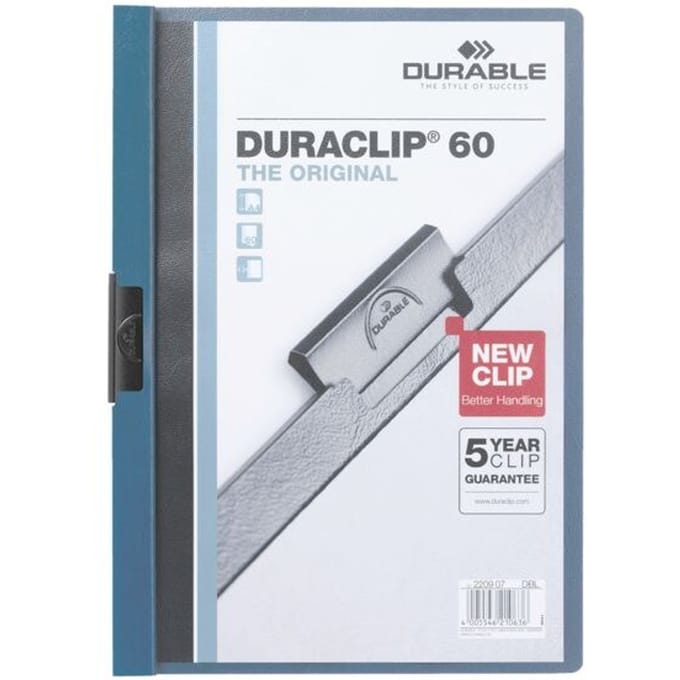 Klemmap Durable Duraclip A4 6mm 60 vellen donkerblauw