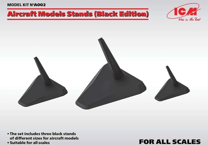 ICM Modelbouwdecoratie - A002 Aircraft Model Stands - Black Edition - for 1:144, 1:72, 1:48 - 1:32 Houder