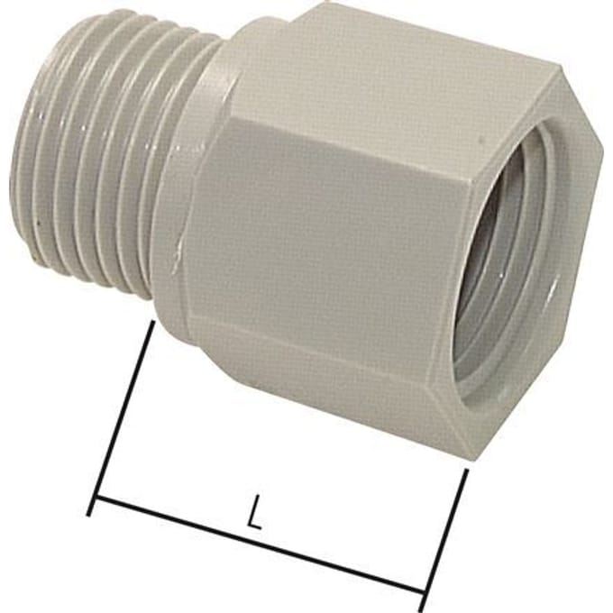 Verlengnippel G1/8'' Buitendraad X Binnendraad Polypropyleen (PP) 10bar FDA 14mm Hex [2 Stuks]
