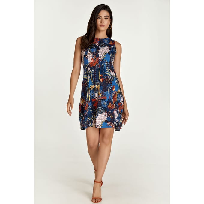 Navy Flora Print Cloche Dress