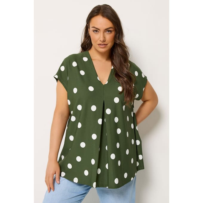 Yours Kakigroen Tshirt Met Stippen En Aangeknipte Mouwen Size 50-52