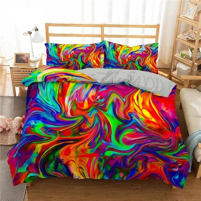 phechion Psychedelische 3D Print Beddengoedset Dekbedovertrekken Kussenslopen Eendelig Dekbed Beddengoedsets Beddengoed K269 EU single(135x200cm)