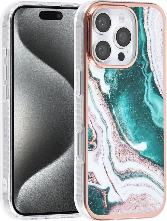 Multimedia & Accessoires Siliconen Marmer Harde Back Cover Case Hoesje geschikt voor Apple iPhone 16 Pro Max – TPU – Harde Plastic – Groen