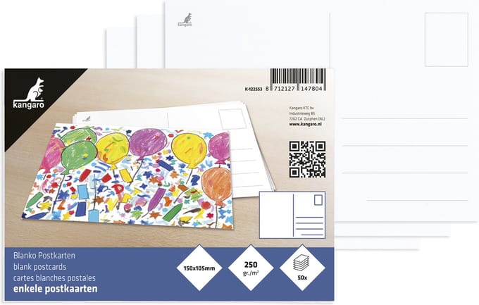Kangaro postkaarten - enkel - 105x150 mm - wit - 50 stuks