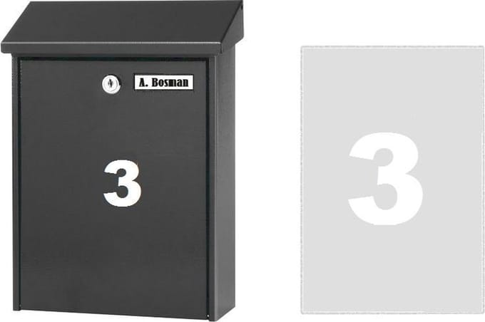 Huisnummer sticker 3 WIT (6cm hoog) / plakcijfer / cijfersticker