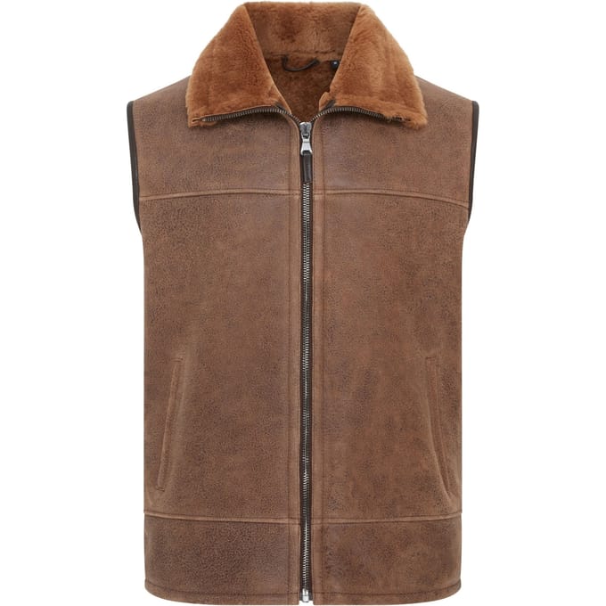 Heren Bruin Aviator Shearling Bomber Gilet - Ambler
