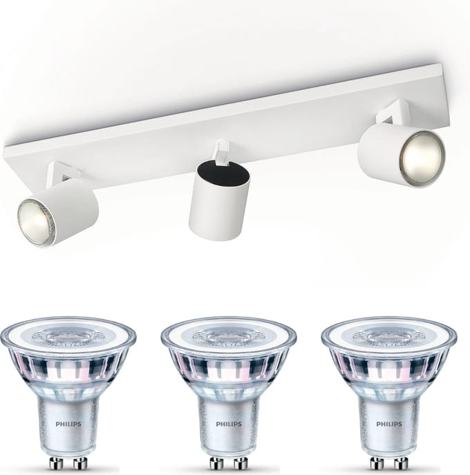 Philips Runner Opbouwspot (Wit) - Warmwit Licht - Plafondspot met 3 Lichtpunten - GU10 - Niet Dimbaar