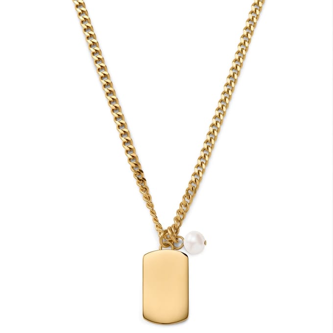 Ocata | Ketting met Goudkleurige Dog Tag en Parel