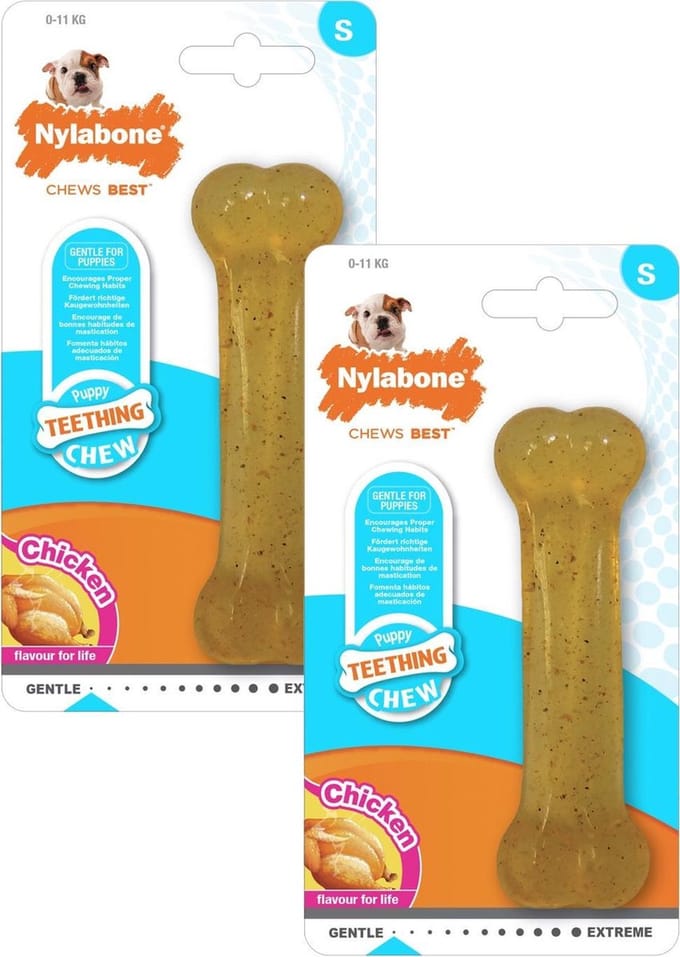 Nylabone Puppy Bone Flexible Bruin - Hondenspeelgoed - 2 x Small Tot 11kg