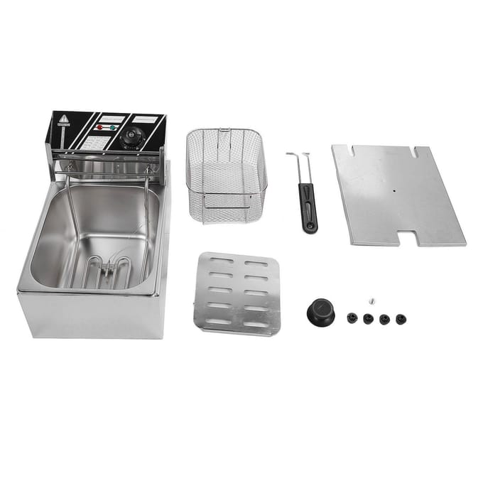 Friteuse électrique en acier inoxydable 6 L, panier simple, température réglable, appareil de cuisson de comptoir US Plug 110V 1700W gray