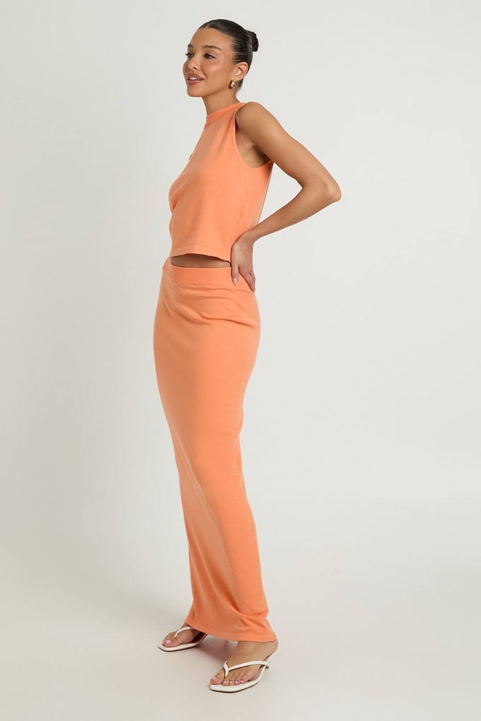 boohoo Dames Geribbelde Gebreide Col Top En Maxi Rok Co-ord | Oranje | Maat: Medium
