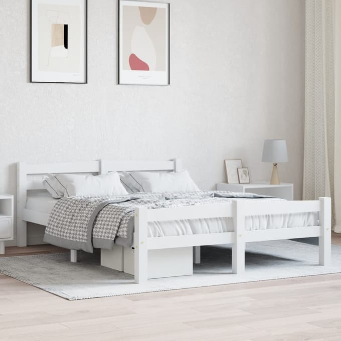 vidaXL - Bedframe - massief - grenenhout - wit - 120x200 - cm