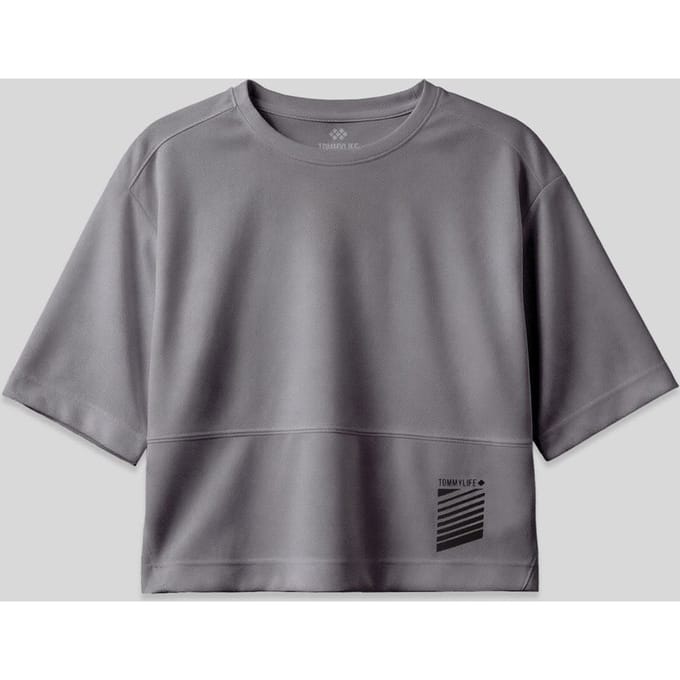 Oversized polyester t-shirt met ronde hals en zak