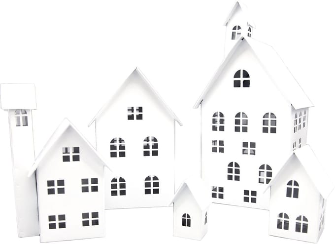 UNUS® Huisjes decoratieve 5-delige set, lichthuisjes van metaal wit