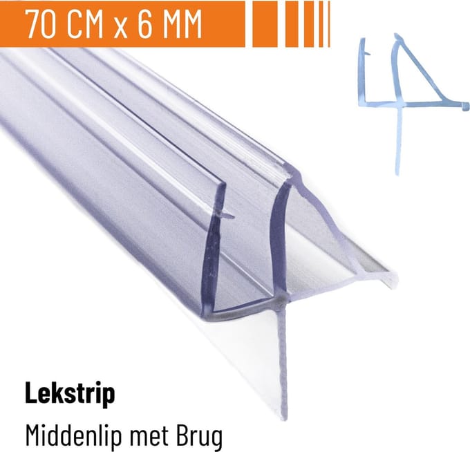Simple Fix Douchestrip - Lekstrip - Waterkering - Douchedeurafdichting 70CM Lang - 4/5/6MM Glasdikte - Lekdorpel & Middenlip