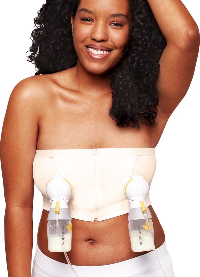Medela Hands-free™ kolf bh - Kolf bh voor handsfree kolven - Easy Expression bustier - Stretch - Extra zacht - Met ritssluiting - Chai - Maat XL