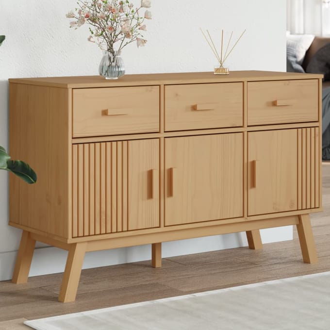 vidaXL - Dressoir - OLDEN - 114x43x73,5 - cm - massief - grenenhout - bruin