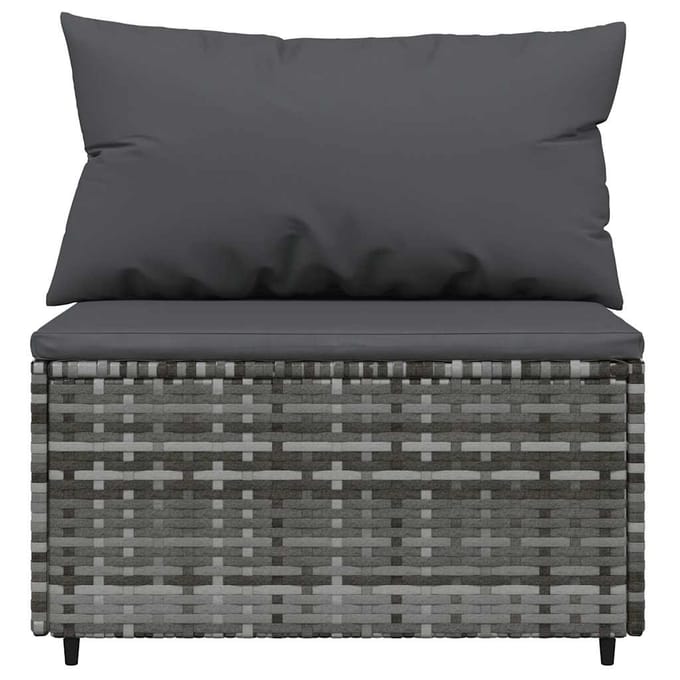 vidaXL - Tuinmiddenbank - met - kussens - poly - rattan - grijs