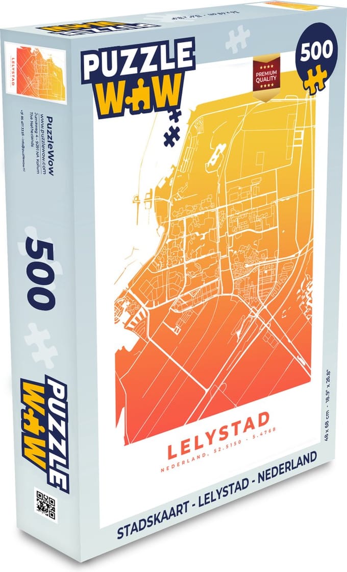 Puzzel Stadskaart - Lelystad - Nederland - Legpuzzel - Puzzel 500 stukjes - Plattegrond